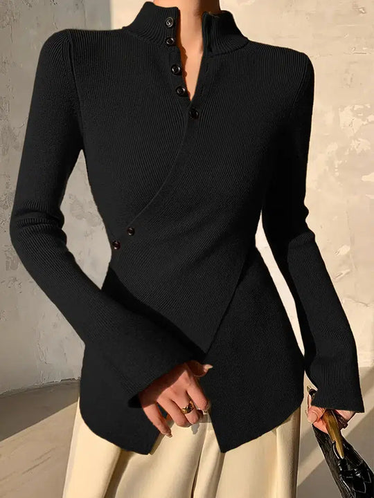 Moderner schwarzer einfarbiger Pullover mit V-Ausschnitt