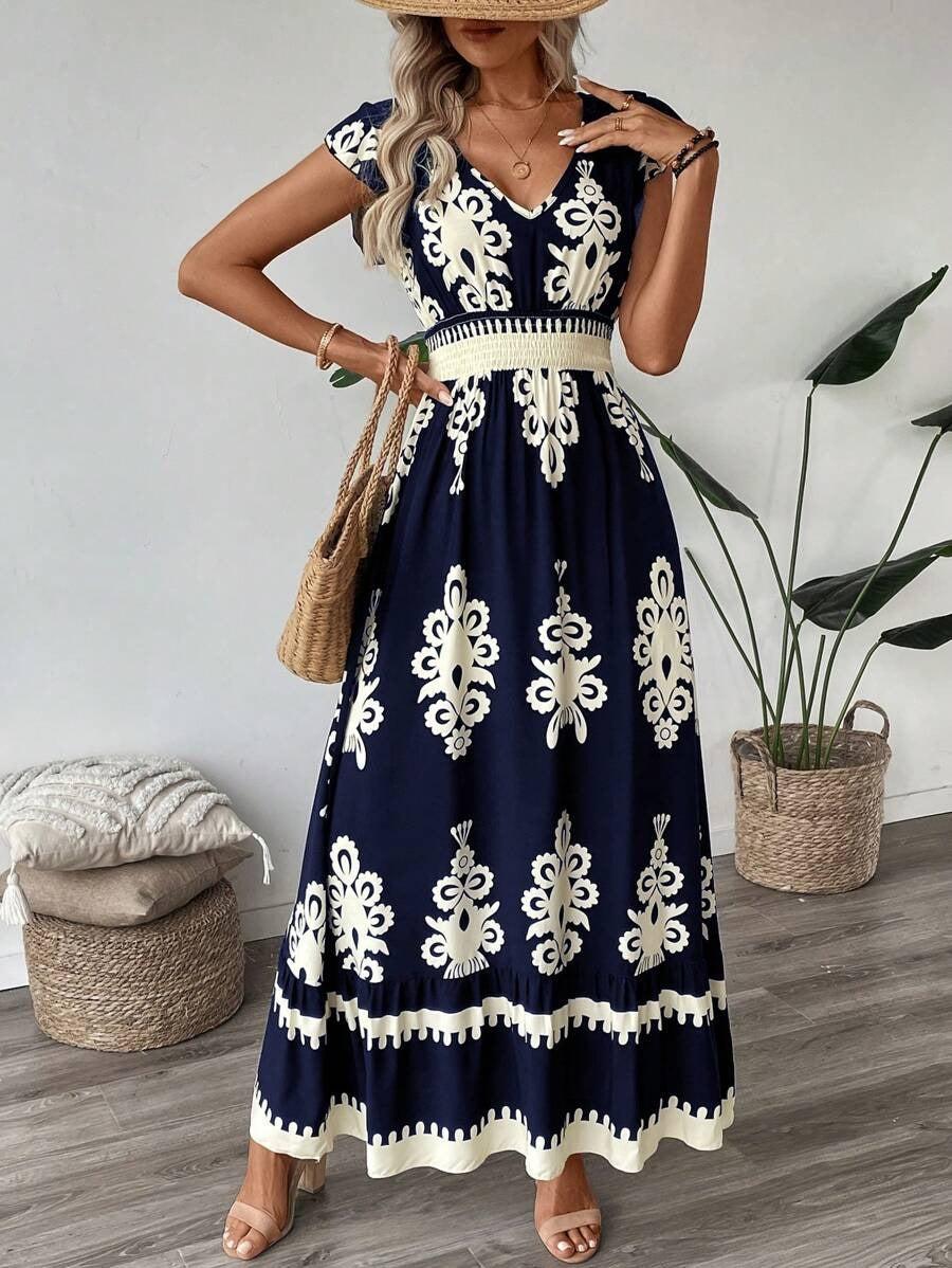 Groovy Marineblaues Maxikleid mit V-Ausschnitt