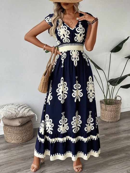 Groovy Marineblaues Maxikleid mit V-Ausschnitt