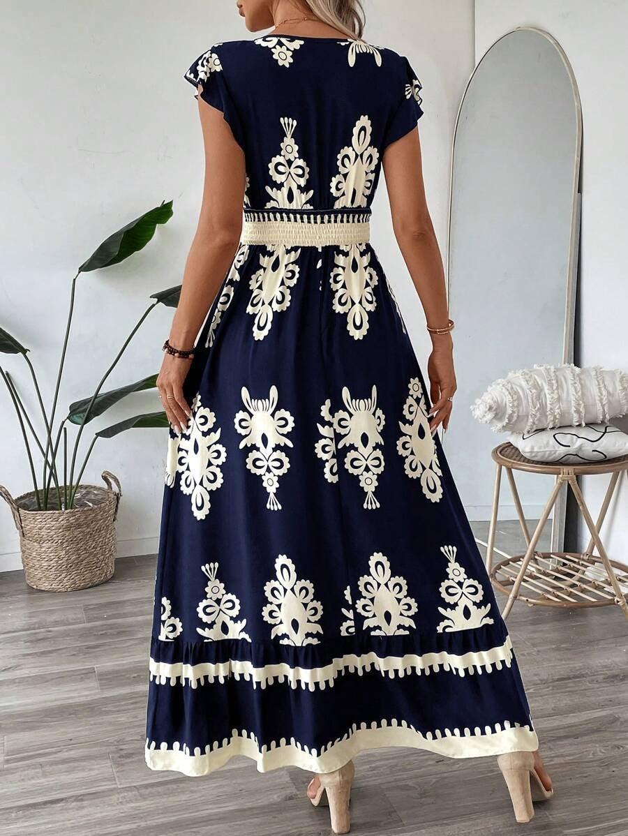 Groovy Marineblaues Maxikleid mit V-Ausschnitt