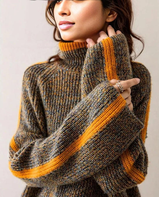 Brauner Retro-Langarmpullover