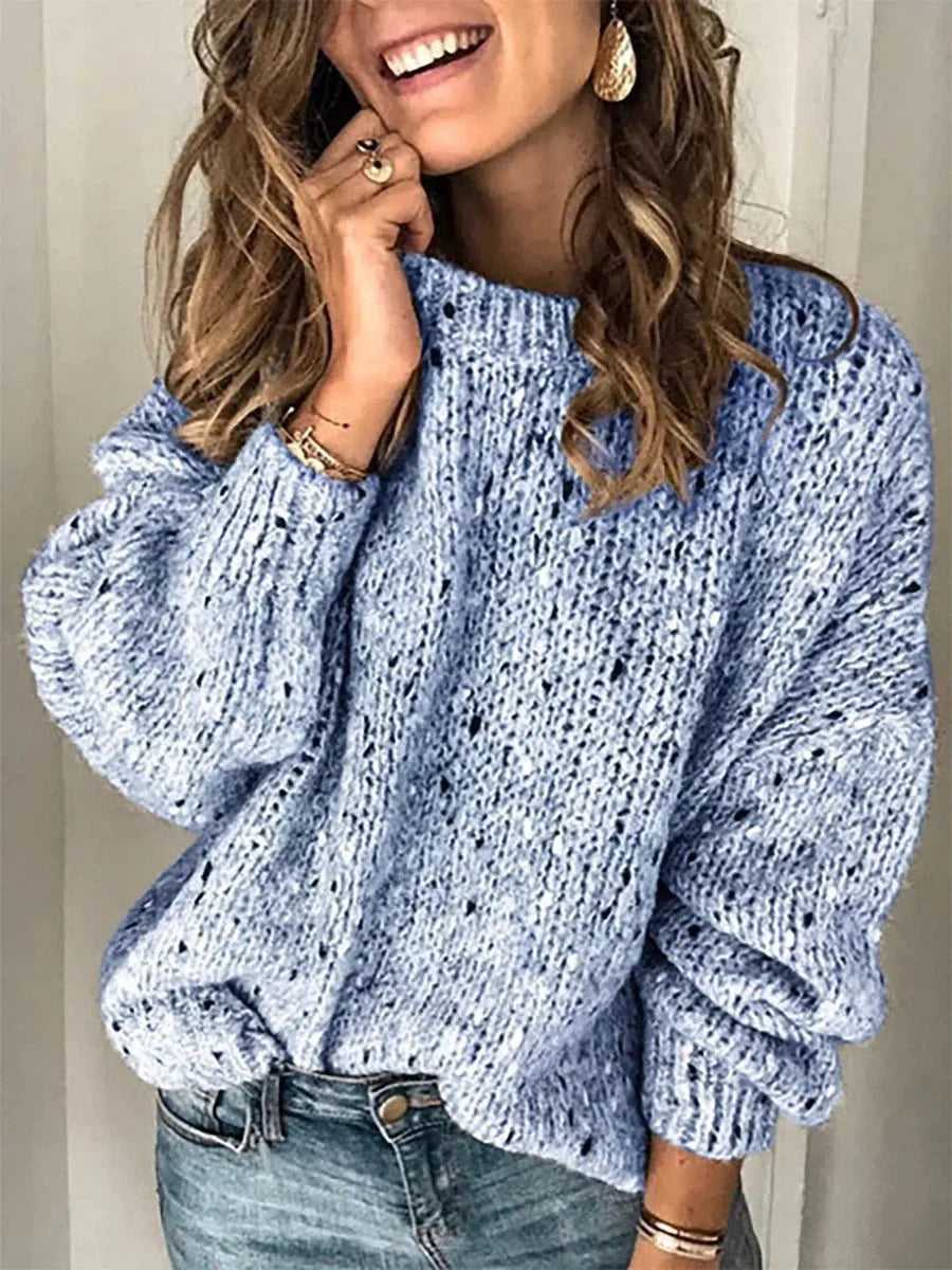 Vera - Bequemer blauer Rundhals-Pullover mit langen Ärmeln