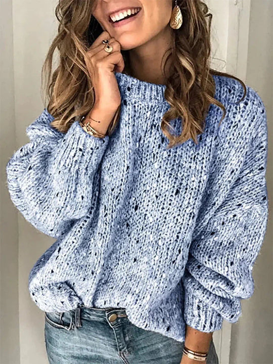 Vera - Bequemer blauer Rundhals-Pullover mit langen Ärmeln