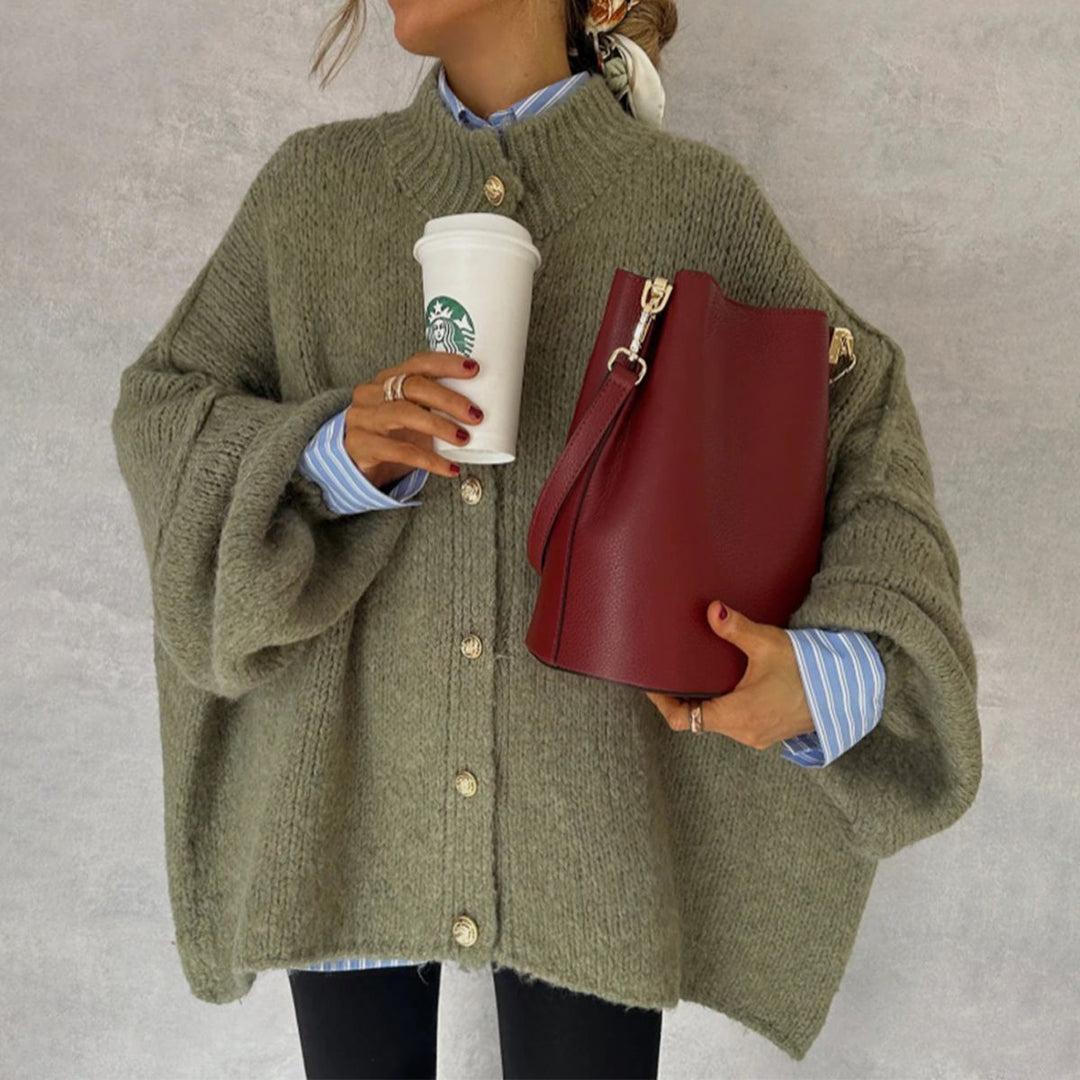 Grüner einfarbiger Cardigan mit langen Ärmeln