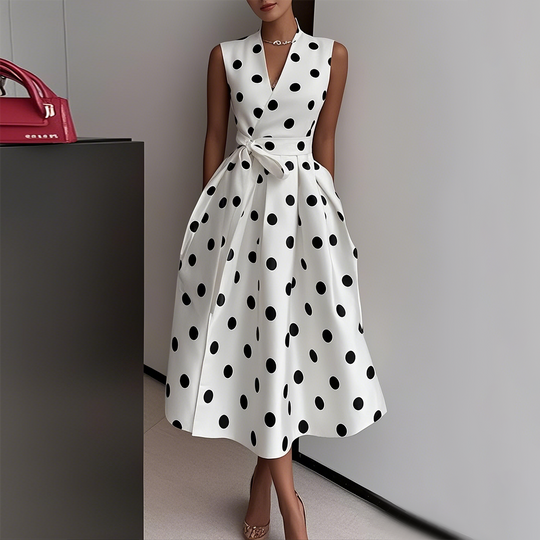 Stylisches gepunktetes ärmelloses Midikleid