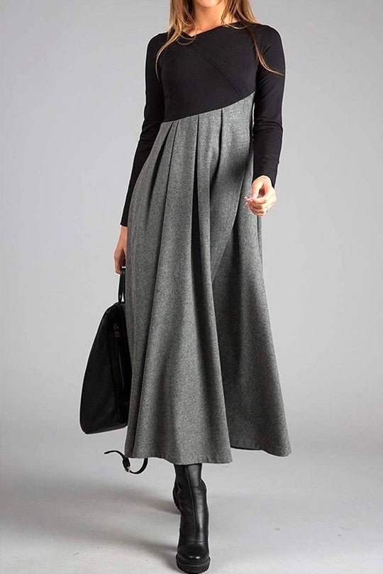 Graues langärmeliges Farbblock-Maxikleid