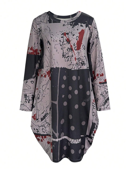 Modernes graues gepunktetes langärmeliges Minikleid