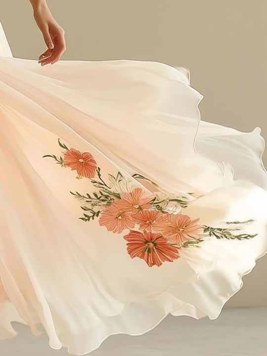 Elegantes kurzärmeliges Maxikleid mit V-Ausschnitt