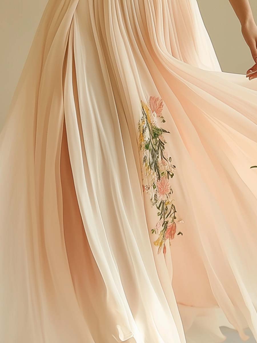 Elegantes kurzärmeliges Maxikleid mit V-Ausschnitt