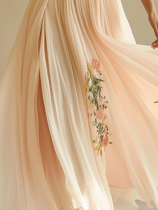 Elegantes kurzärmeliges Maxikleid mit V-Ausschnitt