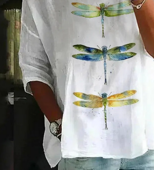 Einzigartiges Dragonfly Print Rundhalsausschnitt Top