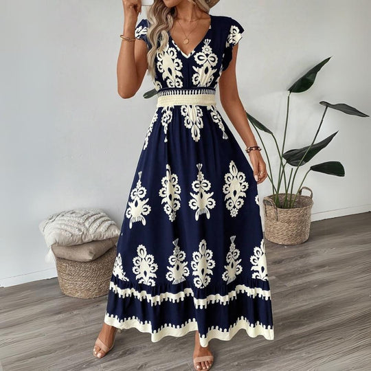 Groovy Marineblaues Maxikleid mit V-Ausschnitt