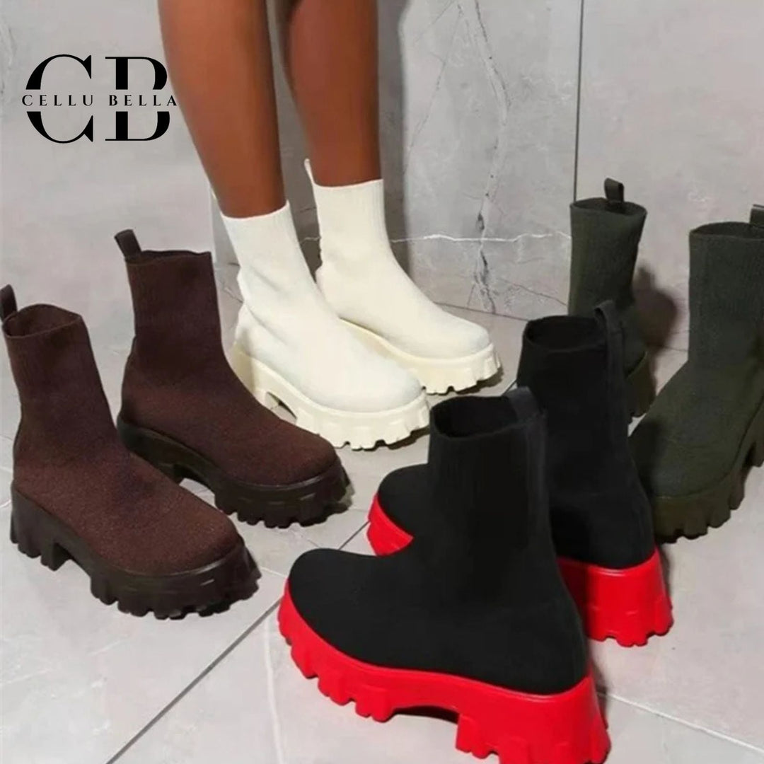 Gaia-Strickstiefel: Moderne Damen-Boots mit Plateau-Sohle und Stretch-Komfort