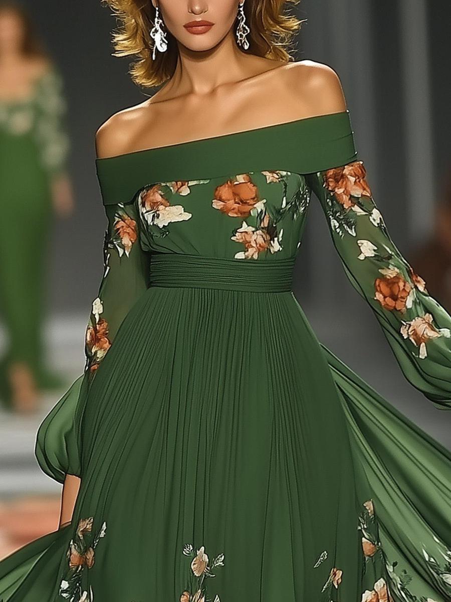 Jugendliches grünes langärmeliges Maxikleid