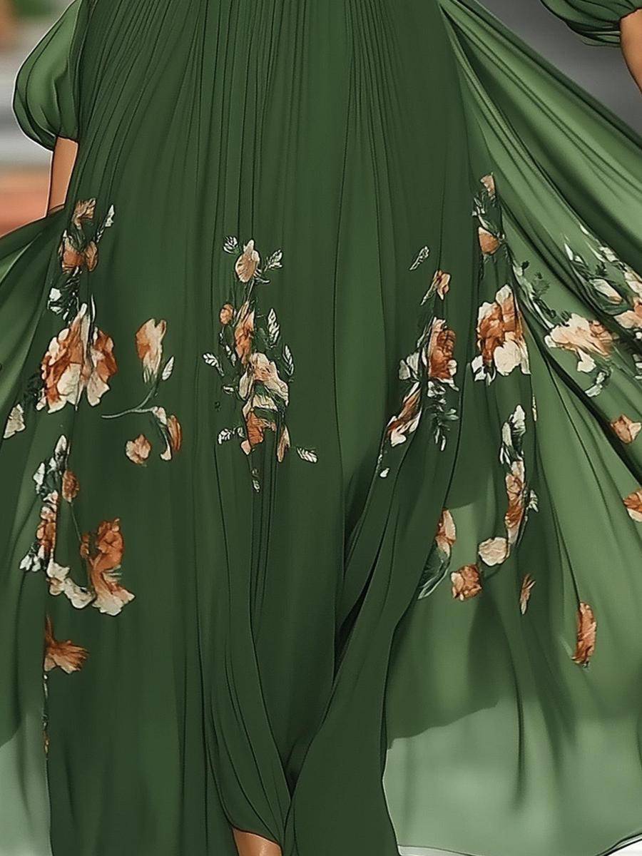 Jugendliches grünes langärmeliges Maxikleid