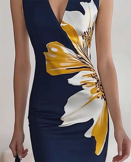 Elegantes ärmelloses Maxikleid mit Blumendruck