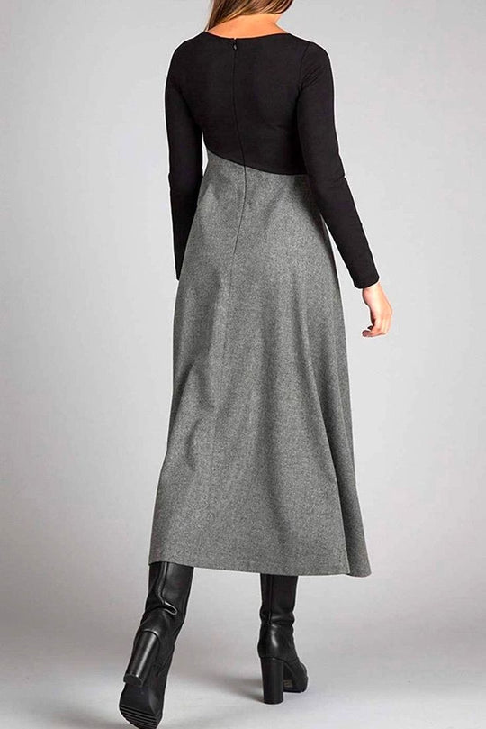 Graues langärmeliges Farbblock-Maxikleid