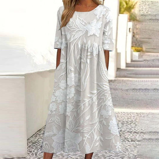 Basic Rundhalsausschnitt Kurzärmeliges Midikleid