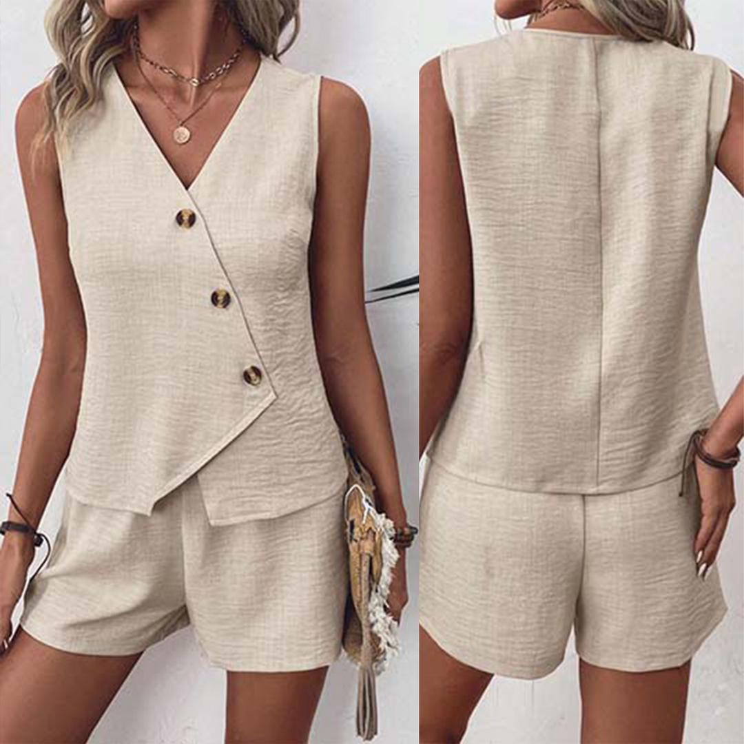 Khaki Unifarbenes ärmelloses zweiteiliges Set