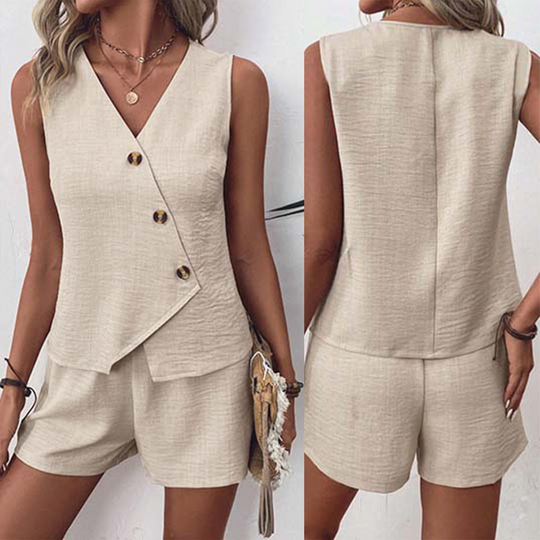 Khaki Unifarbenes ärmelloses zweiteiliges Set