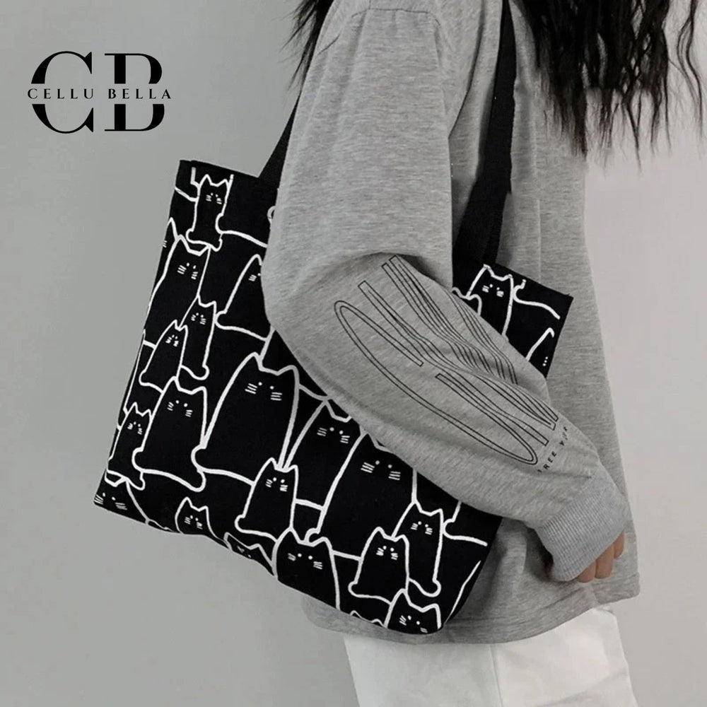 Chaton Chic – Die verspielte Canvas-Tasche für Katzenliebhaber Schwarz