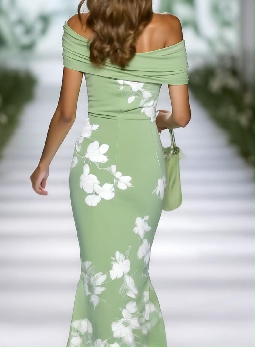 Frisches kurzärmeliges grünes Maxikleid