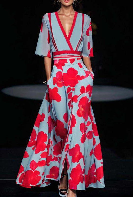 Groovy Blaues Maxikleid mit kurzen Ärmeln