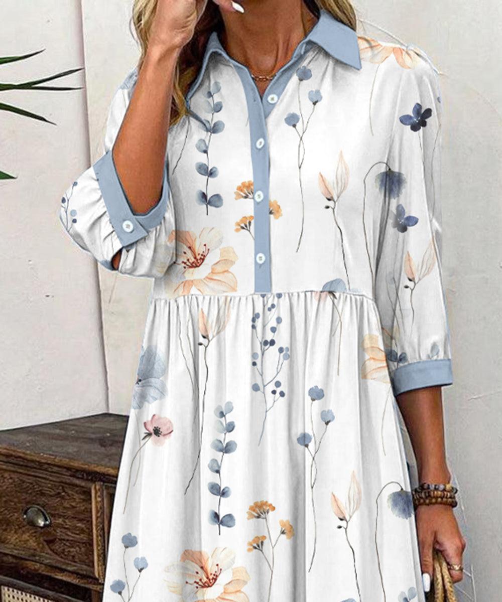 Frisches Maxikleid mit 3/4 Ärmeln und Kragen