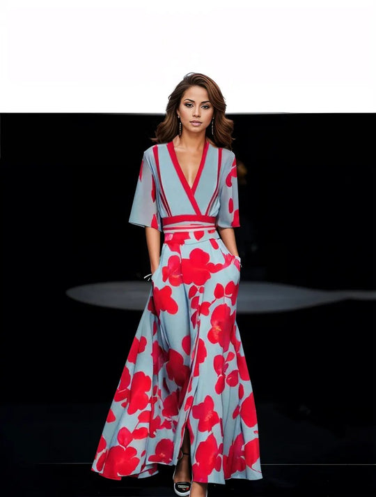 Groovy Blaues Maxikleid mit kurzen Ärmeln