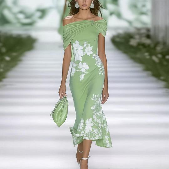 Frisches kurzärmeliges grünes Maxikleid