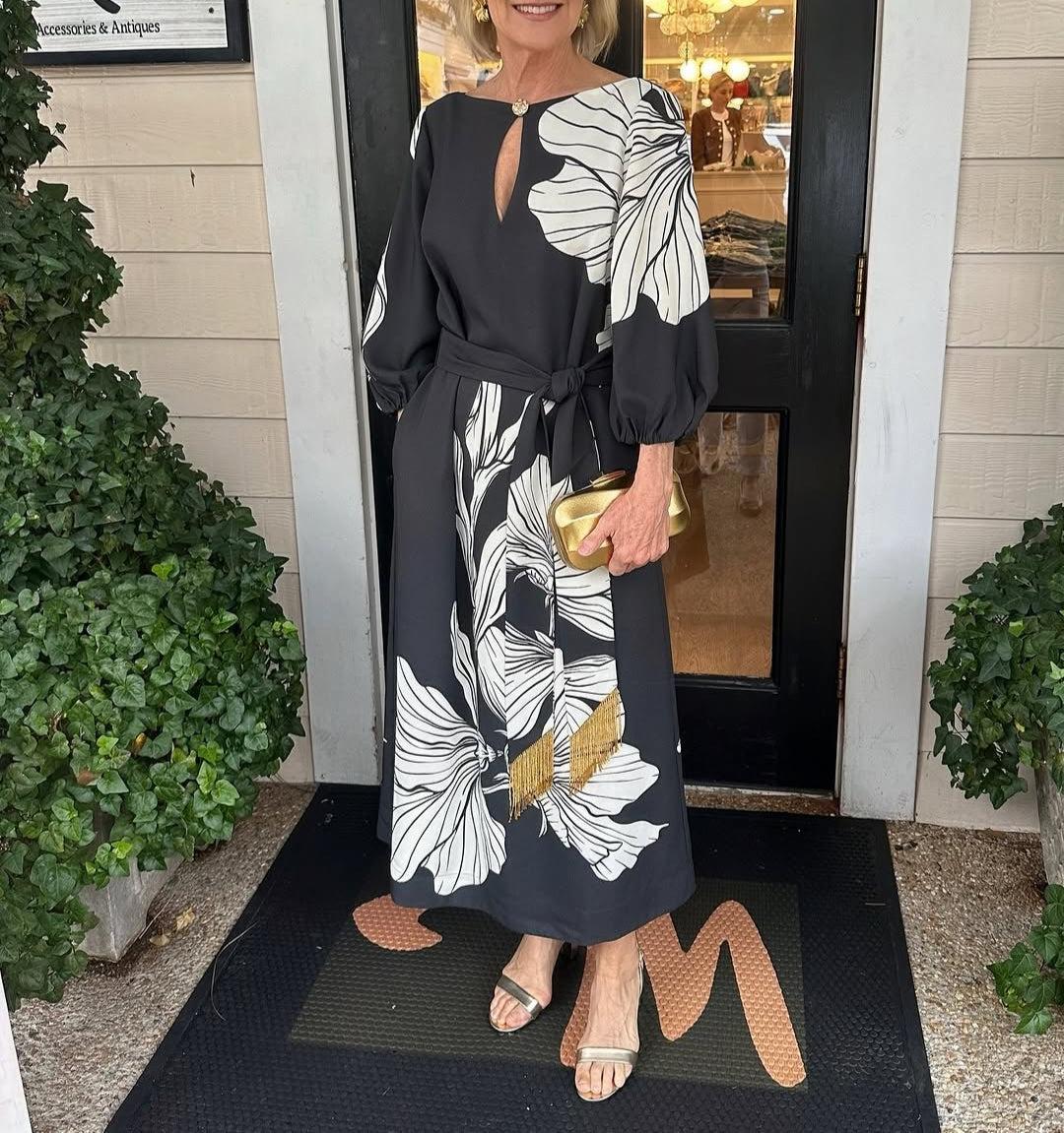 Elegantes langärmeliges Maxikleid mit V-Ausschnitt