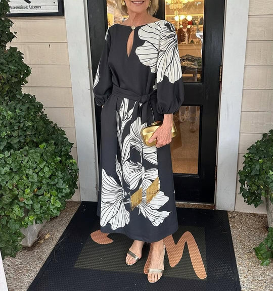 Elegantes langärmeliges Maxikleid mit V-Ausschnitt