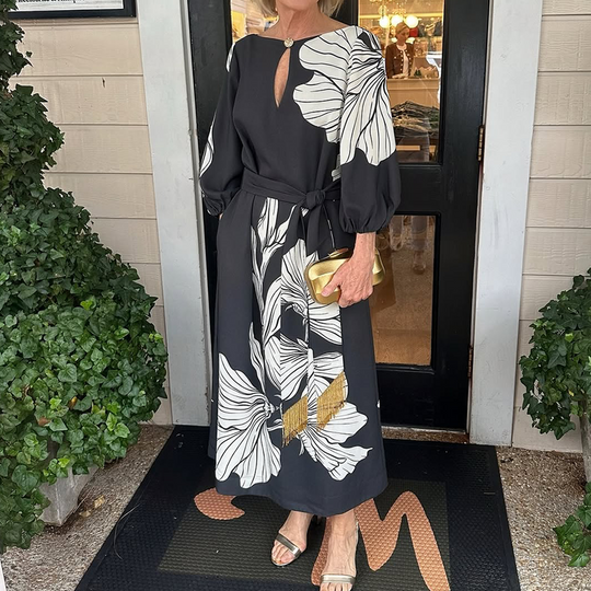 Elegantes langärmeliges Maxikleid mit V-Ausschnitt