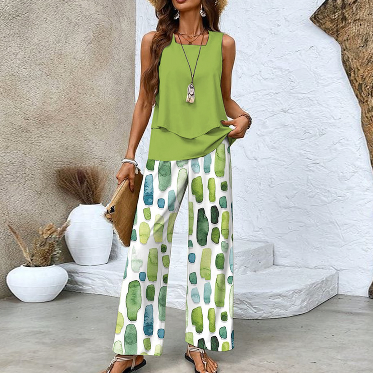 Breezy Green Zweiteiliges Set mit quadratischem Ausschnitt