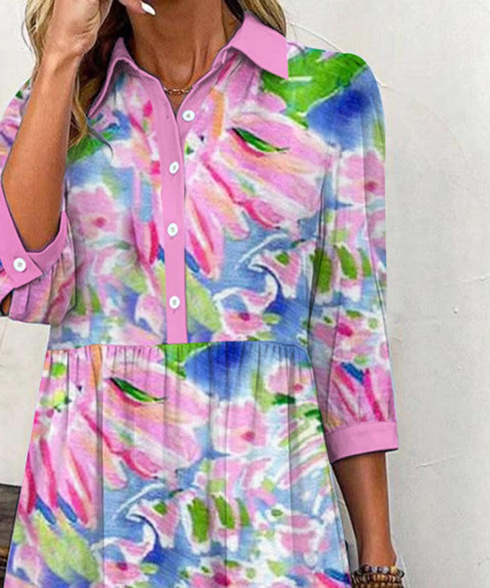 Süßes Maxikleid mit Blumendruck und Kragen