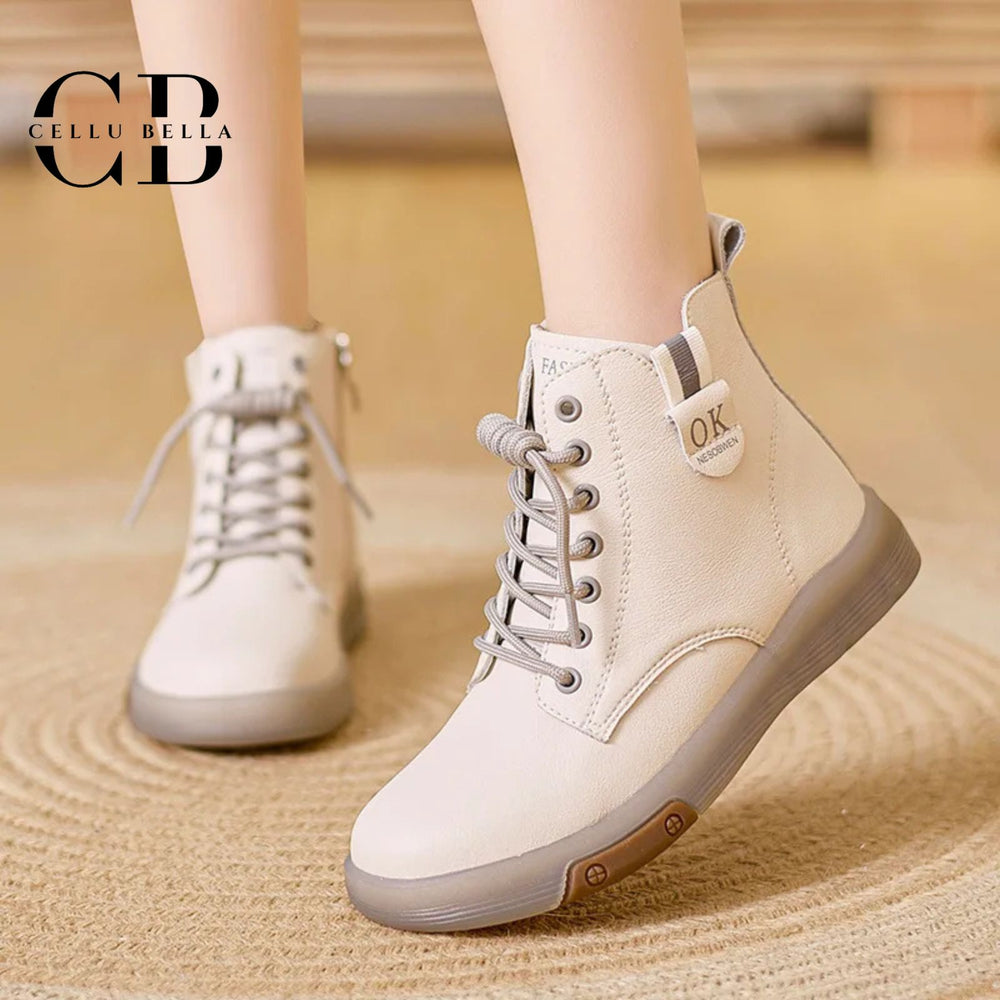 Theia-Schnürboots: Orthopädische Komfortschuhe im zeitlosen Creme-Design