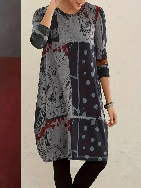 Modernes graues gepunktetes langärmeliges Minikleid