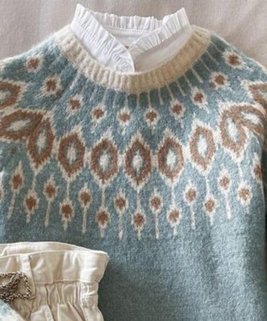Vera - Temperamentvoller Hellblauer Pullover mit Rundhalsausschnitt