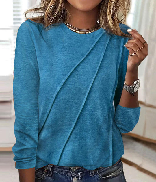 Popular Rundhalsausschnitt Einfarbig Blau Langarm Top