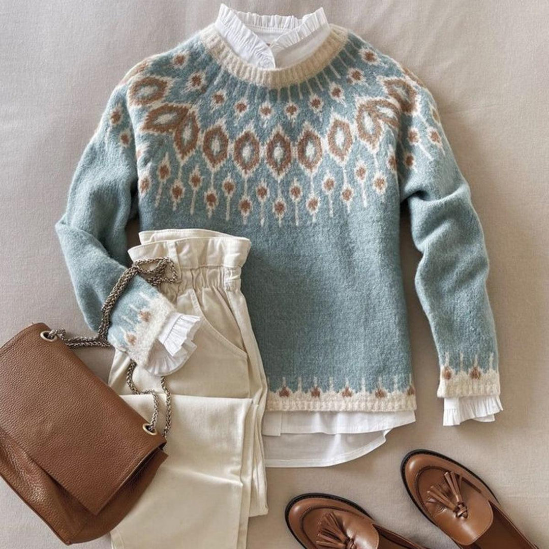Vera - Temperamentvoller Hellblauer Pullover mit Rundhalsausschnitt