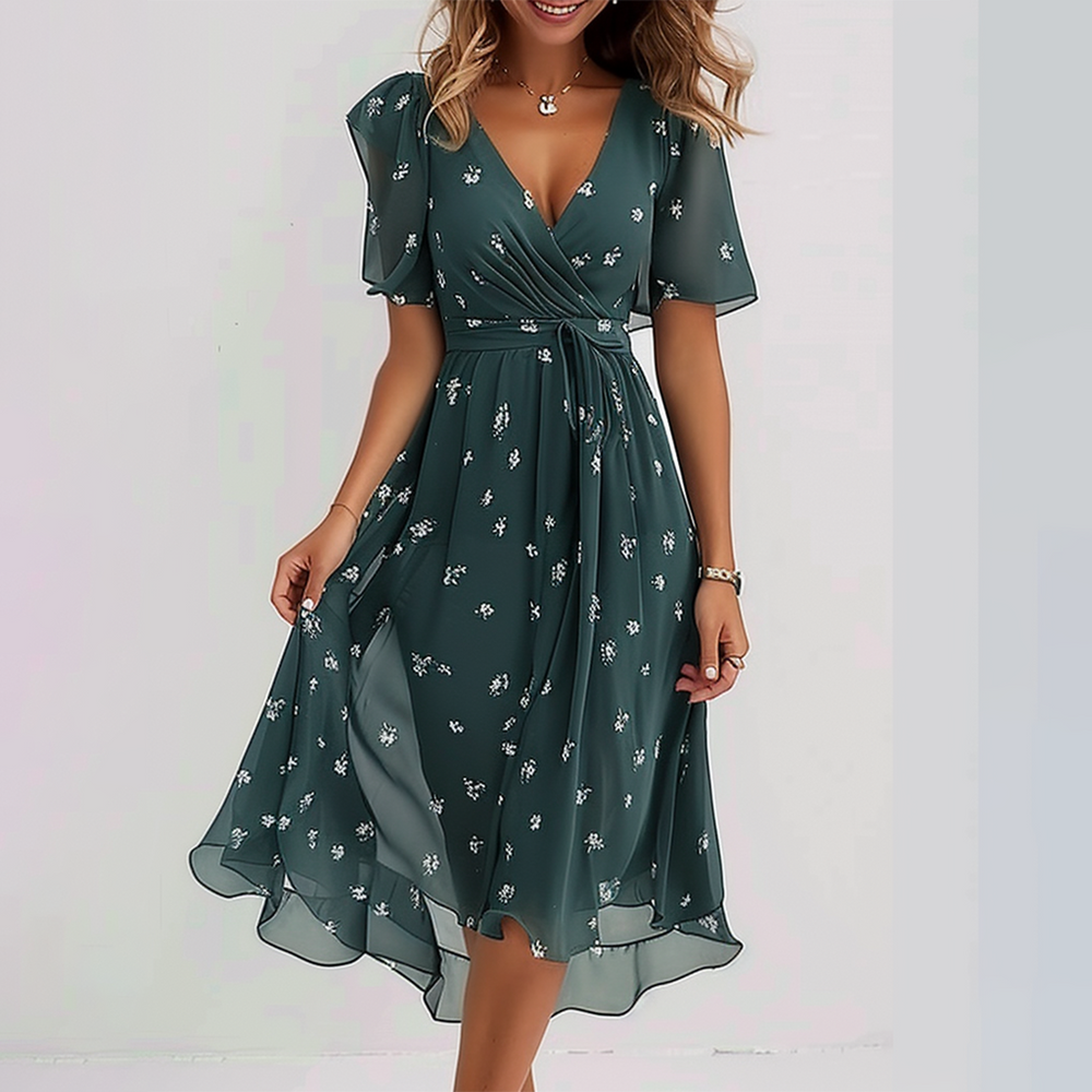 Groovy Grünes Midikleid mit kurzen Ärmeln