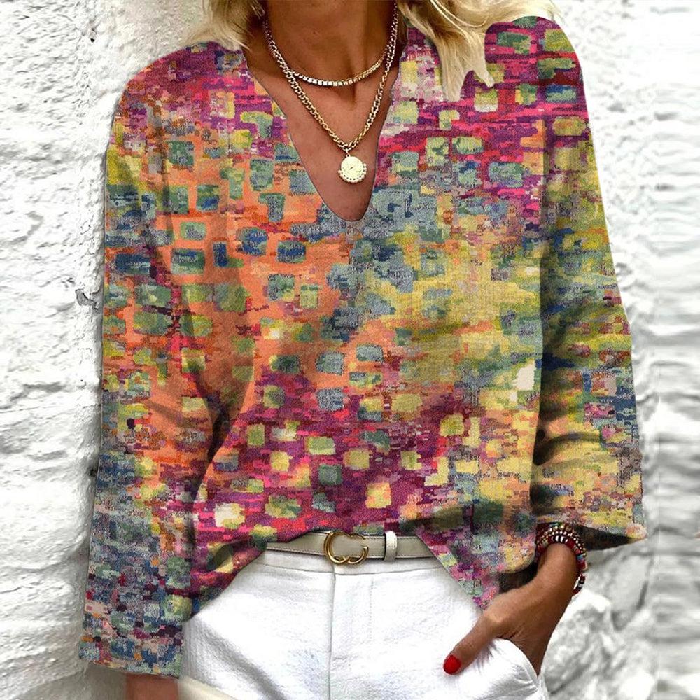 Ombre Square Paint Dot Print Langärmliges Top