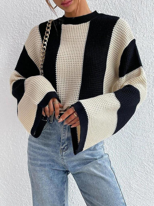 Einzigartiger Farbblock-Pullover mit Rundhalsausschnitt