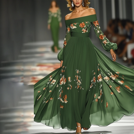Jugendliches grünes langärmeliges Maxikleid