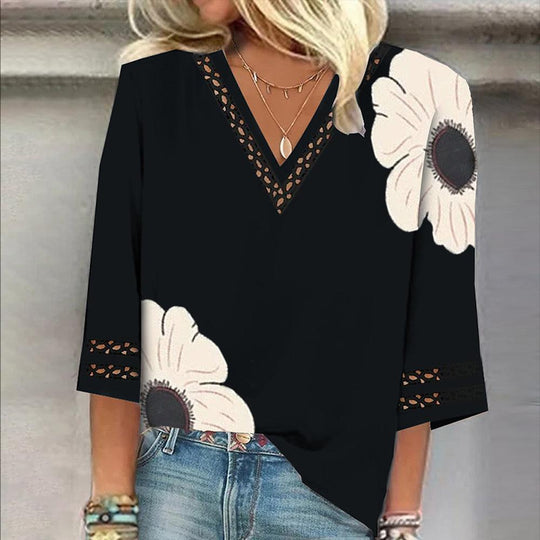 Trendiges Top mit Blumenmuster und V-Ausschnitt