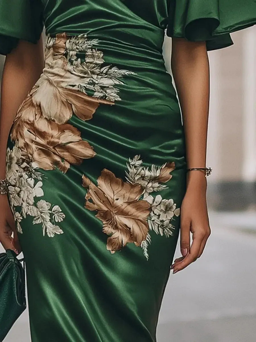 Wunderschönes kurzärmeliges Midikleid mit V-Ausschnitt
