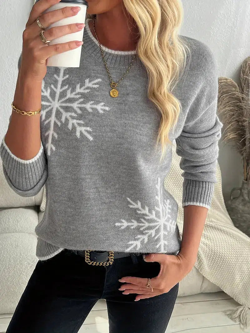 Grauer langärmeliger Pullover mit Rundhalsausschnitt