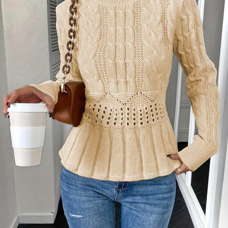 Einfarbiger Langarmpullover in Apricot