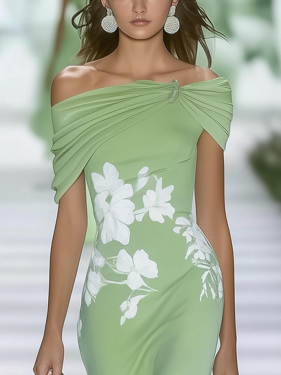 Frisches kurzärmeliges grünes Maxikleid