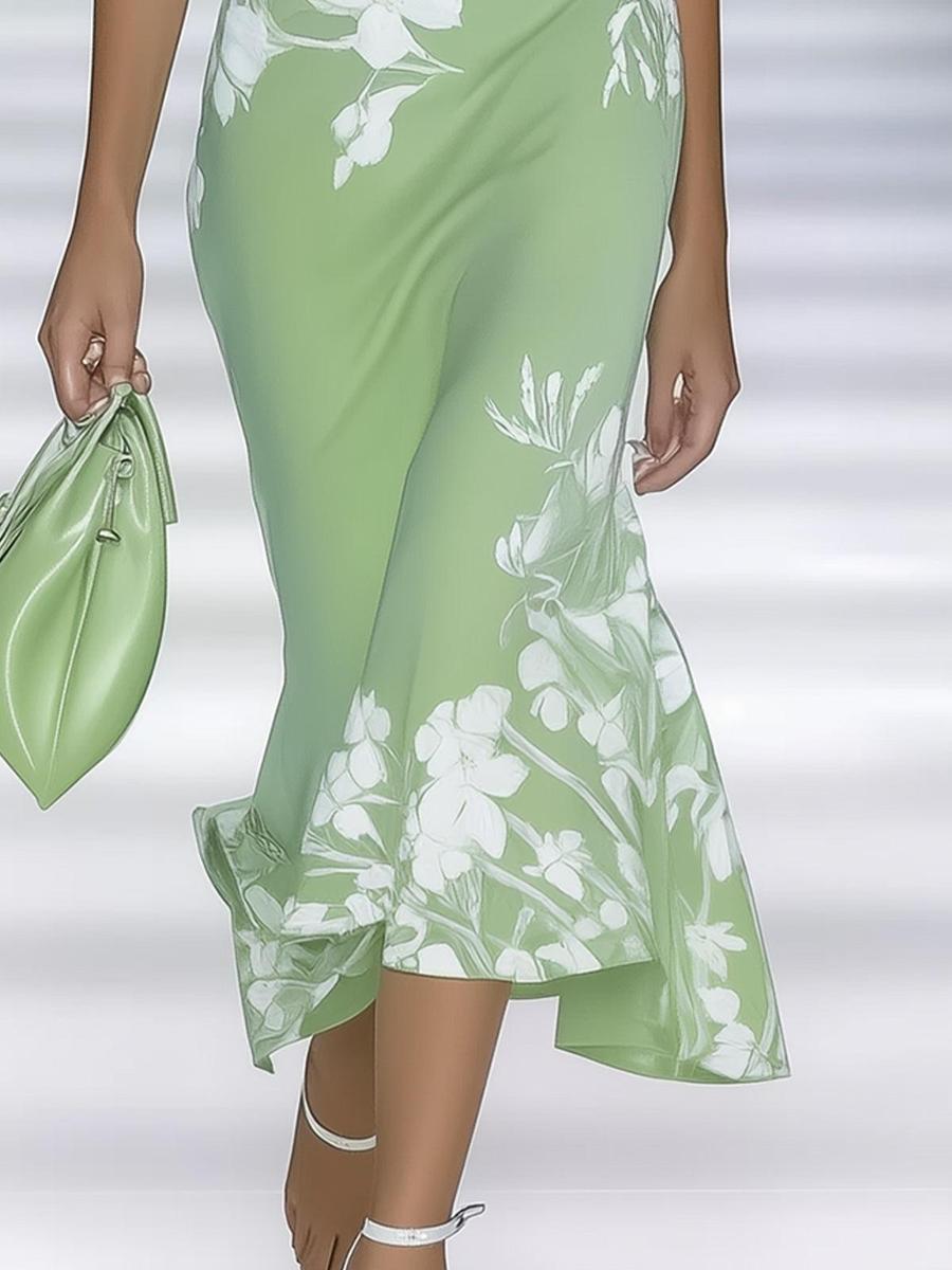 Frisches kurzärmeliges grünes Maxikleid